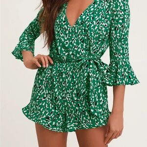 Lulu's Emerald and Ivory Print Romper